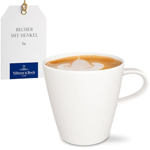 Villeroy & Boch - Manufacture Rock blanc Becher mit Henkel, minimalistisch gestaltete Kaffeetasse aus Premium Porzellan, spülmaschinengeeignet, weiß von Villeroy & Boch
