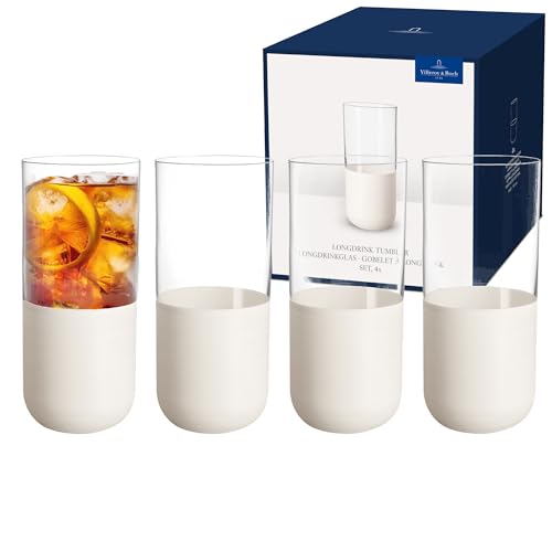 Villeroy & Boch - Manufacture Rock Blanc Longdrinkbecher Set, 4Tlg. Gläserset Für Cocktails Und Mocktails, 300 Ml, Kristallglas, Mattweiße Schieferoptik von Villeroy & Boch