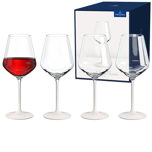 Villeroy & Boch - Manufacture Rock blanc Rotweinkelch Set, 4tlg. Gläserset für Rotwein, 470 ml, Kristallglas, mattweiße Schieferoptik von Villeroy & Boch