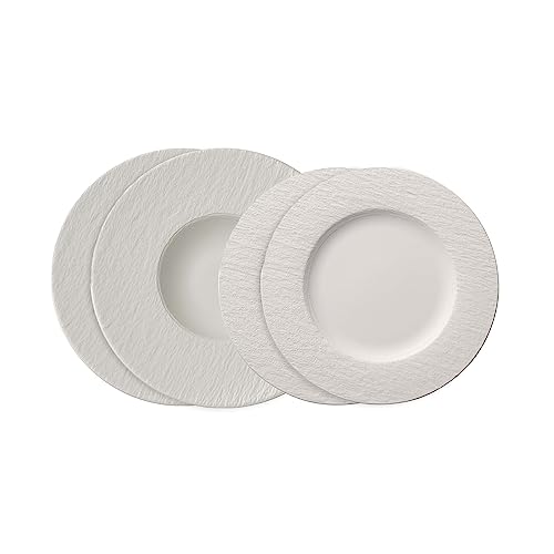 Villeroy & Boch - Manufacture Rock Blanc Teller-Set, 4 Tlg., Geschirr Set FüR 2 Personen, Premium Porzellan, Weiß von Villeroy & Boch