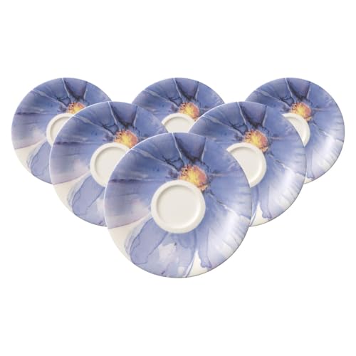 Villeroy & Boch Mariefleur Gris Basic Mokka-/Espresso-Untertassen 6er Set, 12 cm, Kleiner Unterteller mit Blumen-Dekor, Premium Porzellan, Weiß/Bunt von Villeroy & Boch