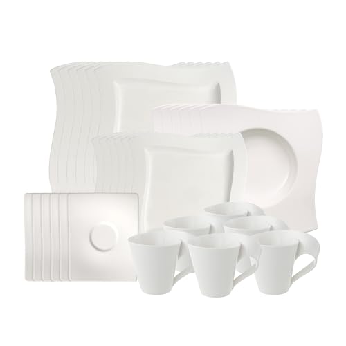 Villeroy & Boch – NewWave Basic Tafelservice, 30 teilig, Geschirr Set für 6 Personen, spülmaschinenfest, Geschirrset, Service, Teller, Tassen, weiß, Keramik, Premium Porzellan von Villeroy & Boch