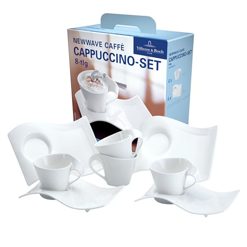 Villeroy & Boch – Newwave Caffè Cappuccino Set 8-Teilig Für 4 Personen, Kaffeeservice Weiß, Cappuccino Tassen Mit Untertassen Weiß, Kaffeegeschirr Weiß, Kaffeegedeck, Kaffeetassen, Premium Porzellan von Villeroy & Boch