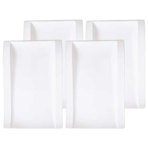 Villeroy & Boch NewWave Gourmetteller 4er Set, 37 x 25 cm, Servierteller in geschwungener Form, Premium Porzellen, Weiß von Villeroy & Boch