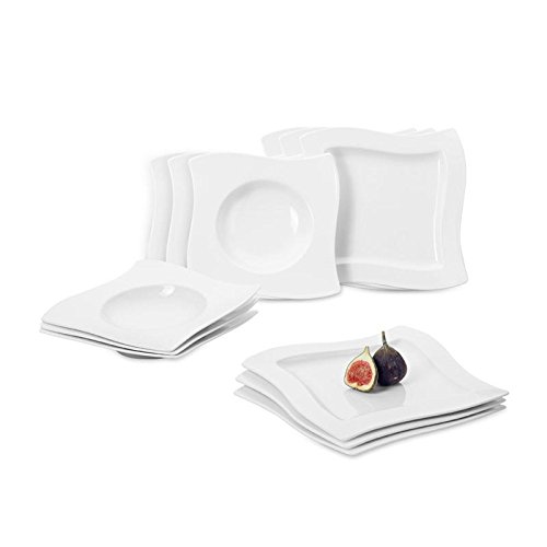 Villeroy und Boch NewWave Tafelservice für bis zu 6 Personen, 12-teilig, Premium Porzellan, Weiß von Villeroy & Boch