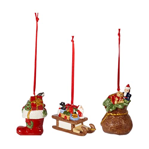 Villeroy und Boch Nostalgic Ornaments Ornamente-Set Geschenke 3tlg., Stiefel, Schlitten und Geschenkesack als Baumschmuck aus Hartporzellan, bunt von Villeroy & Boch