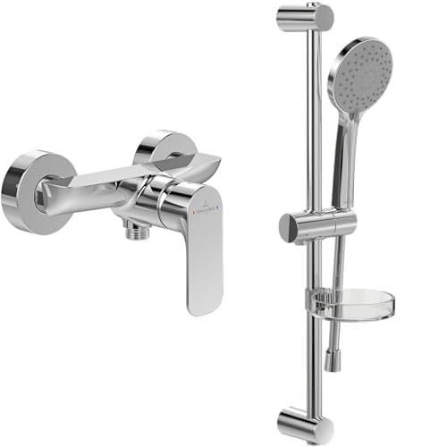 Villeroy & Boch O.novo Duschset Aufputz (2 in 1 Bundle), Duschsystem mit Duscharmatur, Handbrause, Handbrauseschlauch, Duschstange inkl. Handbrausehalter, Chrom von Villeroy & Boch