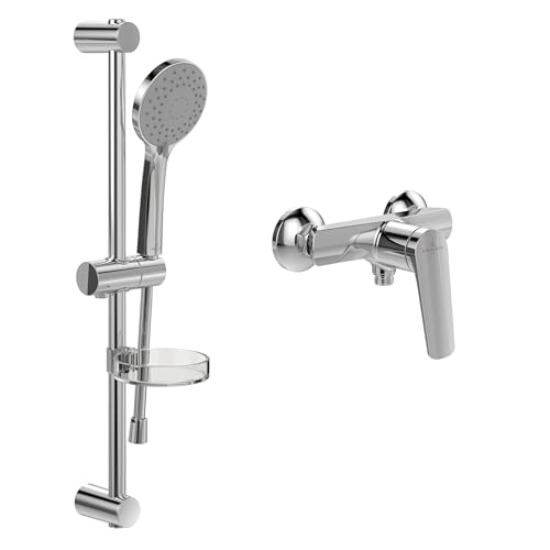 Villeroy & Boch Oasis Duschset Aufputz (2 in 1 Bundle), Duschsystem mit Duscharmatur, Handbrause, Handbrauseschlauch, Duschstange inkl. Handbrausehalter, Chrom von Villeroy & Boch