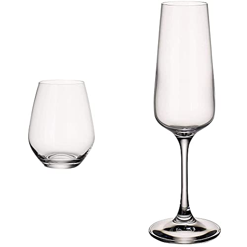 Villeroy und Boch - Ovid Wasserglas-Set, 4 tlg, 420 ml, 10,9 cm, Gläser für Kaltgetränke, bauchige Form, spülmaschinengeeignet & h - Ovid Sektglas-Set, 4 tlg, 250 ml, 22,8 cm, Kristallglas von Villeroy & Boch