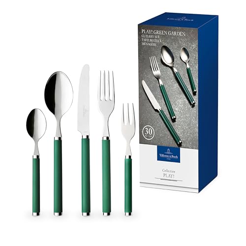 Villeroy & Boch – Play! Green Garden Tafelbesteck 30 Teilig 6 Personen, Spülmaschinenfest, Besteck Grün Bunte Griffe, Besteck Mit Kunststoffgriffen, Besteck Set, Essbesteck, Messer, Gabel, Löffel von Villeroy & Boch