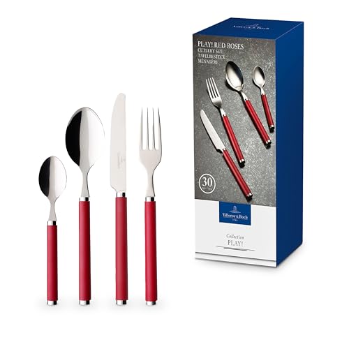 Villeroy & Boch – Play! Red Roses Tafelbesteck, 30 Teilig 6 Personen, Spülmaschinenfest, Besteck Rot Bunte Griffe, Besteck Mit Kunststoffgriffen, Besteck Set, Essbesteck, Messer, Gabel, Löffel von Villeroy & Boch