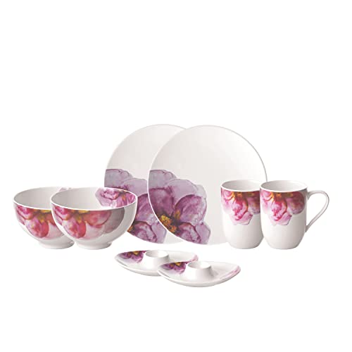 Villeroy & Boch - Rose Garden Geschirr Set aus Porzellan, 8tlg., modernes Blumenmuster, Frühstückservice für 2 Personen von Villeroy & Boch