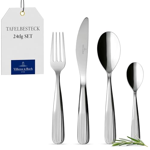Villeroy & Boch – Rose Garden Besteckset 24tlg. Silber/Platin, Spülmaschinenfest, Besteck, Tafelbesteck, Besteck Set 6 Personen, Edelstahl von Villeroy & Boch