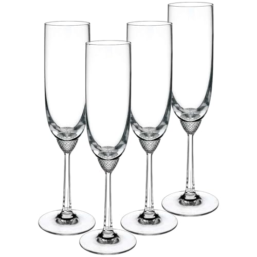 Villeroy & Boch Signature Octavie Sektkelche, 4er-Set, 160 ml, Champagnergläser aus nostalgischem Kristallglas mit Spitzstein-Dekor unterhalb der Kuppa, 225 mm, Klar, Spülmaschinengeeignet von Villeroy & Boch