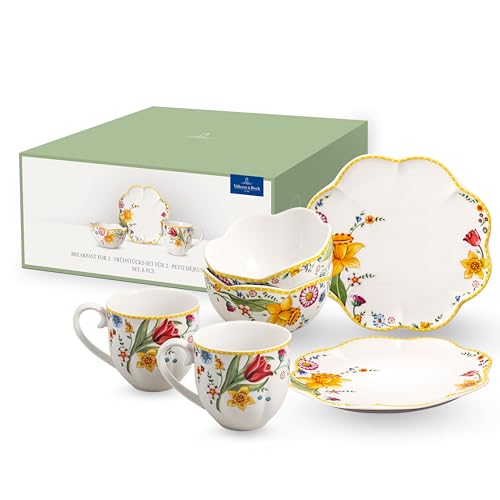 Villeroy & Boch – Spring Awakening Frühstücksset für 2 Personen, 6 teilig, Ostergeschirr Set Frühstück, Ostern, Kaffeeservice, Geschirr Frühling, Porzellan, Gelb von Villeroy & Boch