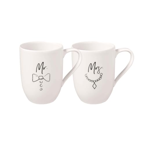 Villeroy & Boch - Statement Becher-Set Mr And Mrs 2Tlg., 280 Ml, Premium Porzellan, Weiß von Villeroy & Boch