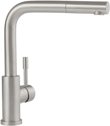 Villeroy & Boch Steel Shower Hochdruck-Küchenarmatur mit ausziehbarer Handbrause und 360° schwenkbarem Auslauf, energiesparende Kaltstart-Funktion, 270 mm Auslaufhöhe, Edelstahl massiv von Villeroy & Boch
