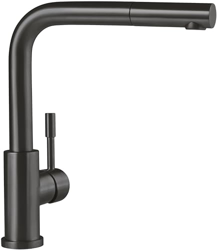 Villeroy & Boch Steel Shower Küchenarmatur, Hochdruck, Wasserhahn Küche mit ausziehbarer Brause und 360° Schwenkbereich, Spültischarmatur wassersparend, Auslauf Höhe 270mm, Anthracite von Villeroy & Boch