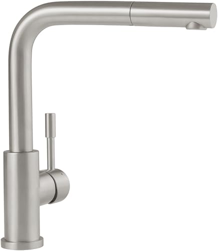 Villeroy & Boch Steel Shower Niederdruck-Küchenarmatur mit ausziehbarer Handbrause und 360° schwenkbarem Auslauf, energiesparende Kaltstart-Funktion, 270 mm Auslaufhöhe, Edelstahl massiv von Villeroy & Boch