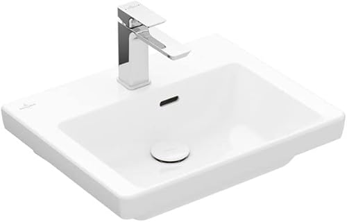 Villeroy & Boch Subway 3.0 Handwaschbecken, 500 x 400 mm, 1 Hahnloch, mit Überlauf, ungeschliffen, 437050, Farbe: Stone White, Ceramic Plus von Villeroy & Boch