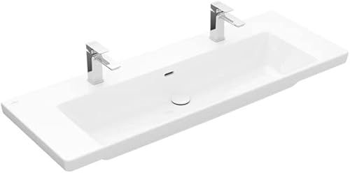 Villeroy & Boch Subway 3.0 Schrankwaschtisch, 1300 x 470 mm, 2 Hahnlöcher, mit Überlauf, ungeschliffen, 4A70D4, Farbe: weiß-alpin von Villeroy & Boch