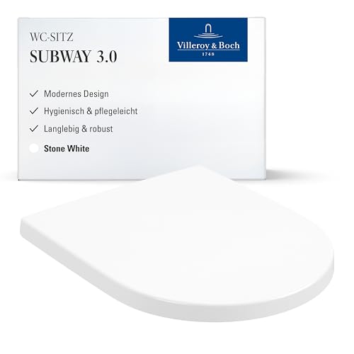 Villeroy & Boch WC-Sitz Subway 3.0 - Toilettendeckel Stone White matt aus robustem Duroplast - Toilettensitz mit Edelstahl-Scharnieren - Bruchsicherer Klodeckel D-Form - Original Ersatzteil von Villeroy & Boch