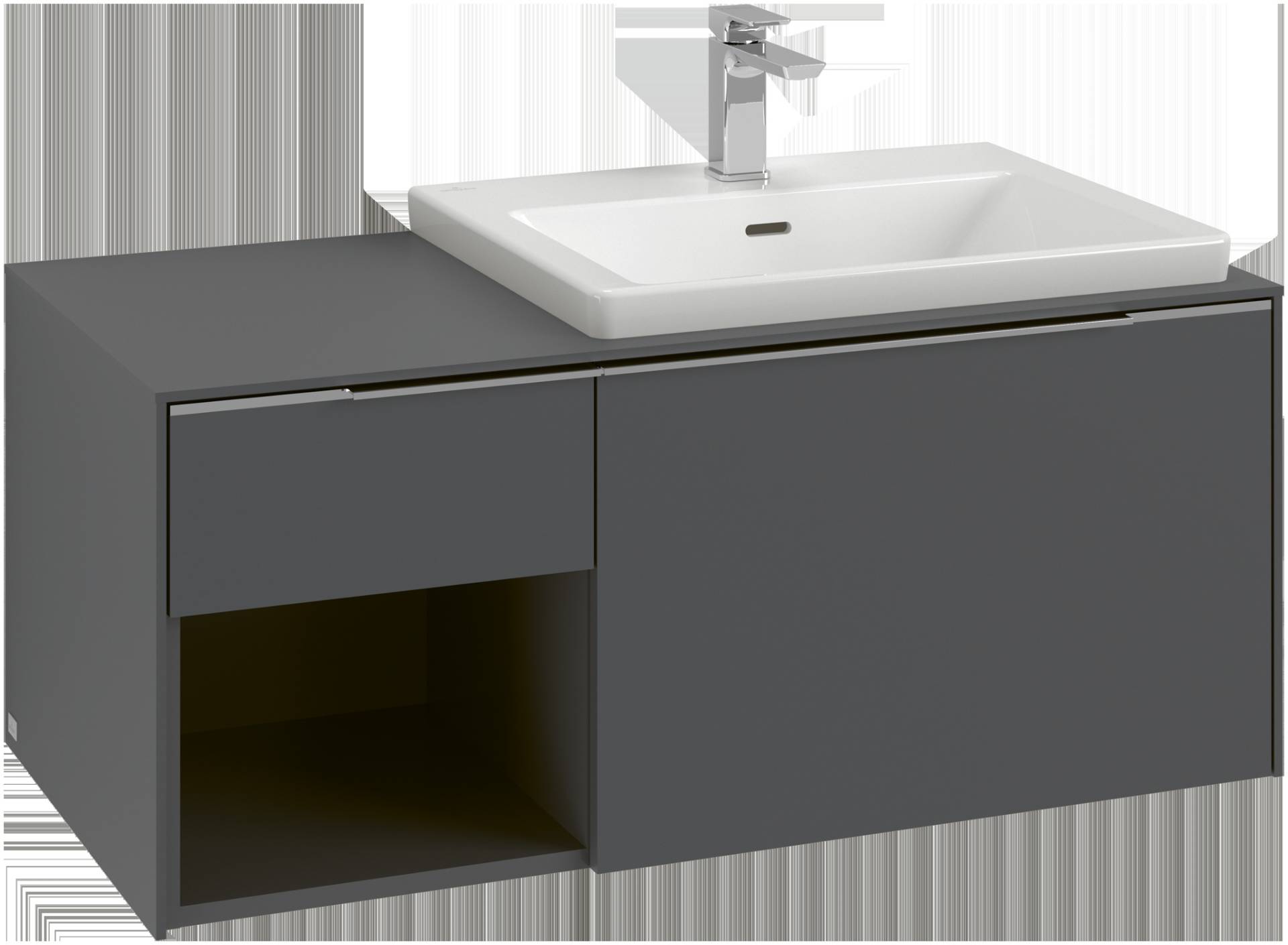 Villeroy & Boch Subway 3.0 Waschbeckenunterschrank, 2 Auszüge, Waschbecken rechts, Regalelement unten links, 1001x422,5x516mm, C57100AH von Villeroy & Boch