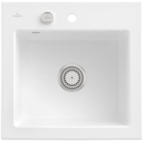 Villeroy & Boch Subway 50 S Einbauspüle, inklusive Ablaufgarnitur mit Excenterbetätigung, aus Keramik, 525 x 510 mm, Stone White CeramicPlus von Villeroy & Boch