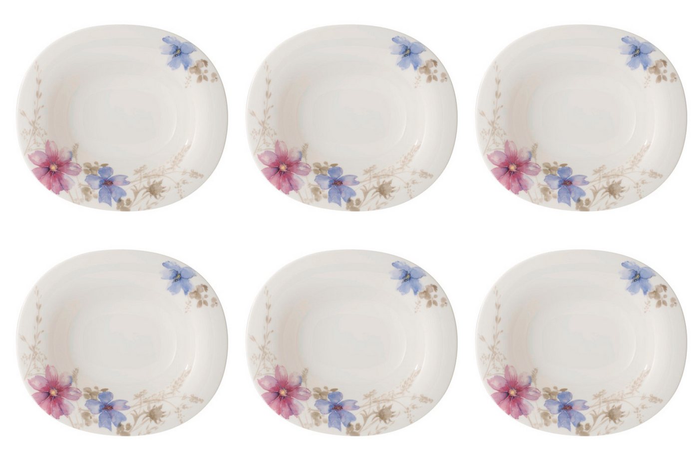 Villeroy & Boch Suppenteller Mariefleur Gris, Spülmaschinengeeignet, Mehrfarbig, Motiv: Blumen von Villeroy & Boch