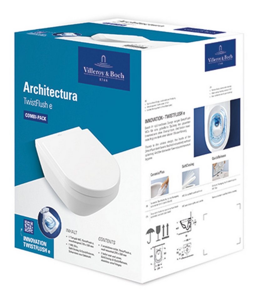 Villeroy & Boch Tiefspül-WC Architectura, Wandhängend, Combi-Pack Wand inkl. WC-Sitz TwistFlush ohne Spülrand - Weiß Alpin Villeroy & Boch Tiefspül-WC Architectura, Wandhängend, Combi-Pack Wand inkl. WC-Sitz TwistFlush ohne Spülrand - Weiß Alpin von Villeroy & Boch