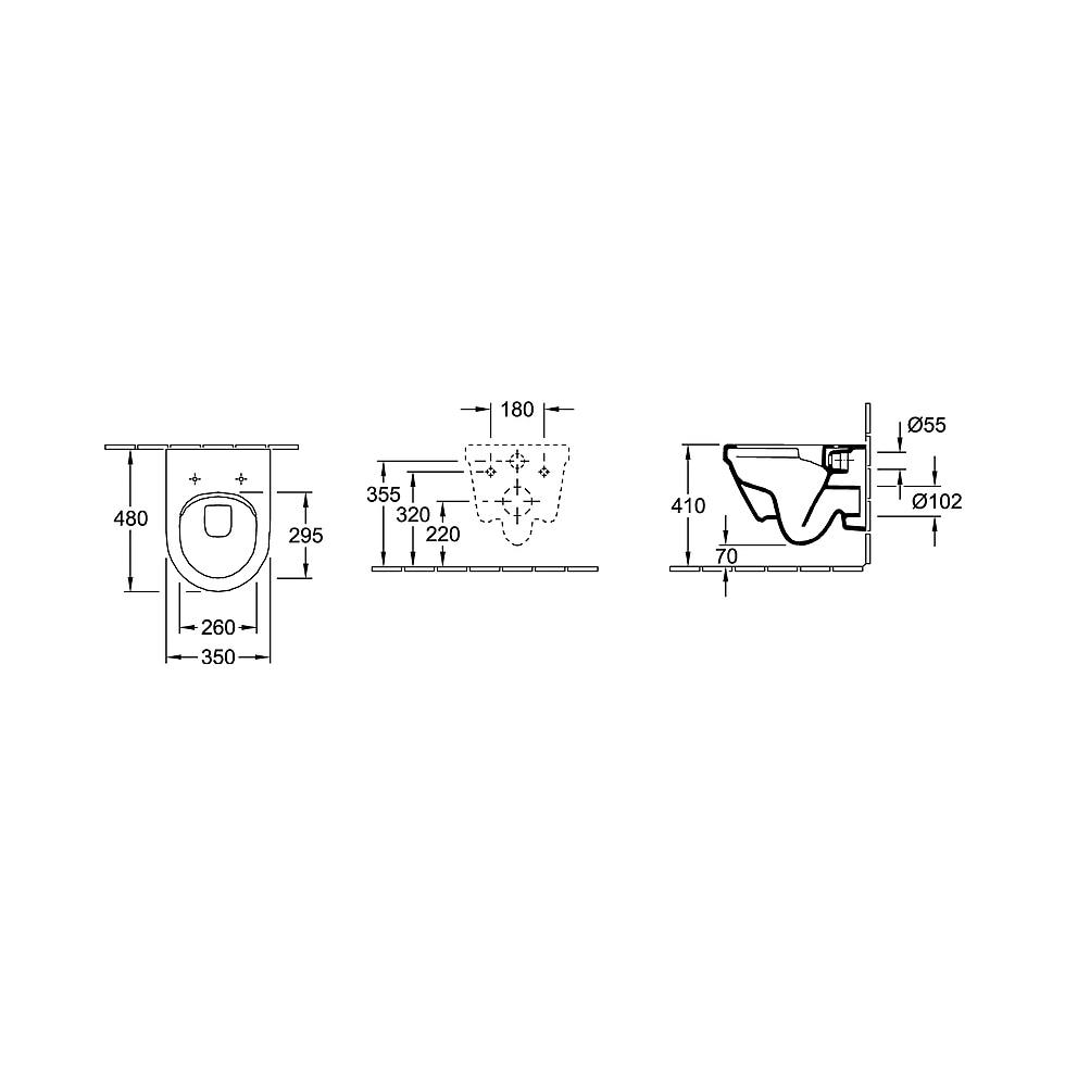 Villeroy & Boch Tiefspül-WC Architectura 350x480x340mm Oval wandhängend Abgang waagerecht Direct-Flush, Weiß Alpin CeramicPlus 4687R0R1 von Villeroy & Boch