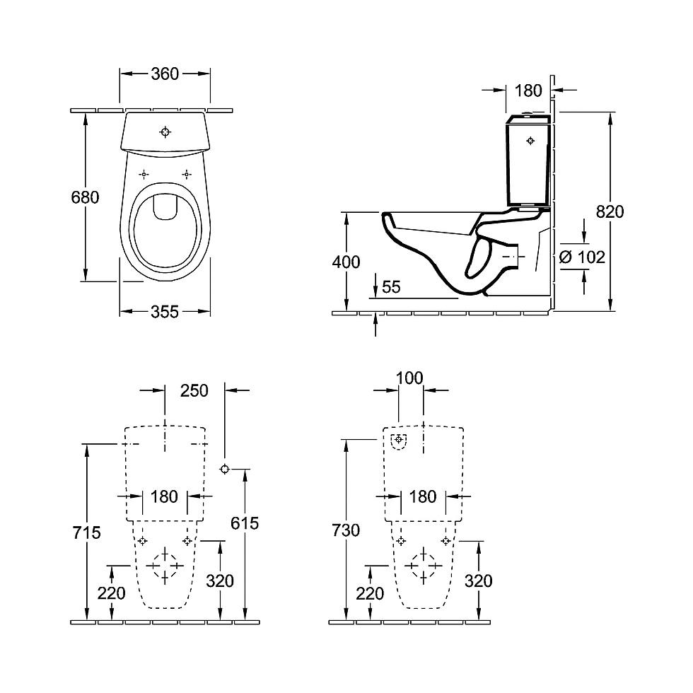 Villeroy & Boch Tiefspül-WC-Kombi O.novo 355x680x396mm Oval wandhängend Abgang waagerecht Weiß Alpin 66231001 von Villeroy & Boch