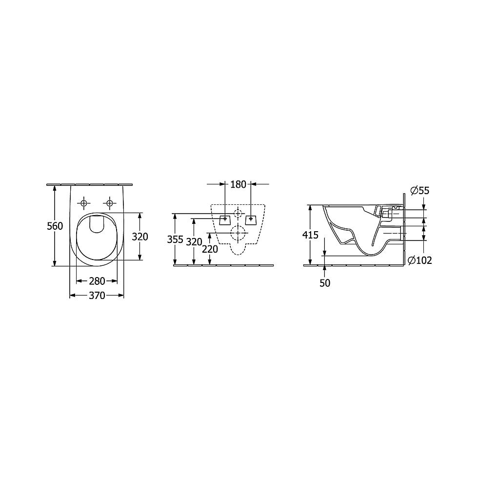 Villeroy & Boch Tiefspül-WC spülrandlos Subway 2.0 370x560x365mm Oval wandhängend Abg. waager. Direct-Flush Pergamon CeramicPlus 5614R0R3 von Villeroy & Boch