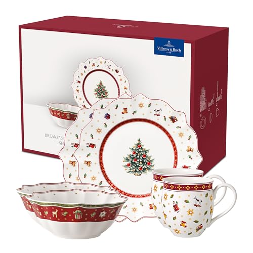 Villeroy & Boch – Toy's Delight "Breakfast for Two" Frühstücksservice für 2 Personen, Kaffeeservice Weihnachten, weihnachtliches Geschirr, 6 teilig, Premium Porzellan, weiß/rot von Villeroy & Boch