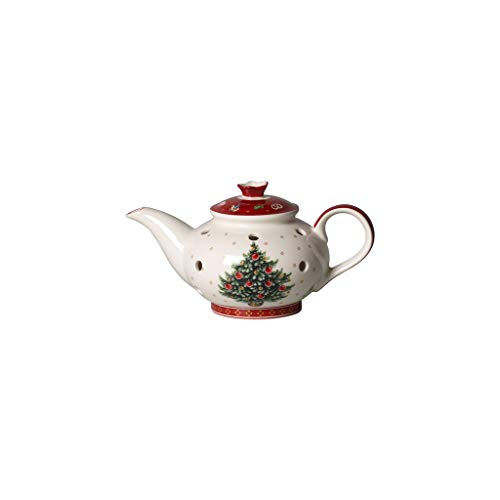 Villeroy und Boch Toy's Delight Decoration Teelichthalter Kaffeekanne, Weihnachtsdekoration aus Premium Porzellan, weiß, rot von Villeroy & Boch
