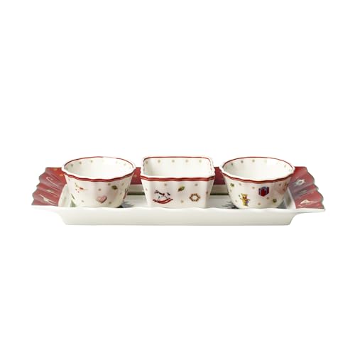 Villeroy & Boch – Toy's Delight Dip Set 4 teilig, Servierplatte mit Schälchen, Dipschälchen Set, Weihnachten, Tischdekoration Toys, Serviertablett, Schalen, Weihnachtsdeko innen, Premium Porzellan von Villeroy & Boch