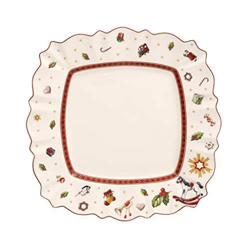 Villeroy und Boch Toy's Delight Eckiger Speiseteller, 28,5 x 28,5 cm, Premium Porzellan, Weiß/Rot von Villeroy & Boch