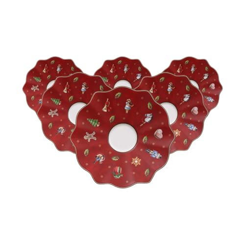 Villeroy & Boch Toy's Delight Mokka-/Espresso-Untertassen 6er Set, 13 cm, Unterteller mit Weihnachtsdekor, Weihnachtsgeschirr aus Premium Porzellan, Rot von Villeroy & Boch