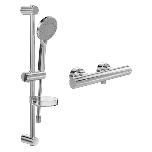 Villeroy & Boch Universal Duschset Aufputz (2 in 1 Bundle), Duschsystem mit Duschthermostat, Handbrause, Handbrauseschlauch, Duschstange inkl. Handbrausehalter, Chrom von Villeroy & Boch