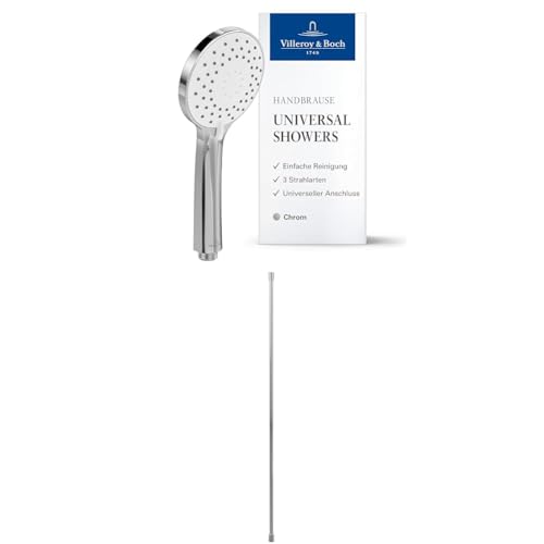 Villeroy & Boch Universal Showers Handbrause-Set (2 in 1 Bundle), Set bestehend aus Handbrause und Handbrauseschlauch 1,60 m, Chrom von Villeroy & Boch