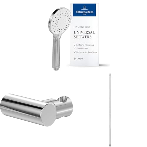 Villeroy & Boch Universal Showers Handbrause-Set (3 in 1 Bundle), Set bestehend aus Handbrause, Handbrausehalter und Handbrauseschlauch 1,60 m, Chrom von Villeroy & Boch