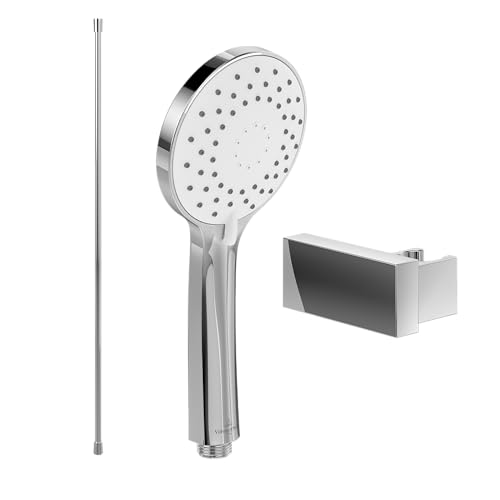 Villeroy & Boch Universal Showers Handbrause-Set (3 in 1 Bundle), bestehend aus Duschkopf inkl. Handbrausehalter (eckig) und Handbrauseschlauch 1,60m, Chrom von Villeroy & Boch