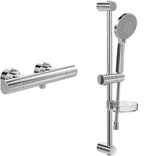 Villeroy & Boch Universal Taps & Fittings Duschset Aufputz (2 in 1 Bundle), Duschsystem mit Duschthermostat, Handbrause, Handbrauseschlauch, Duschstange inkl. Handbrausehalter, Chrom von Villeroy & Boch