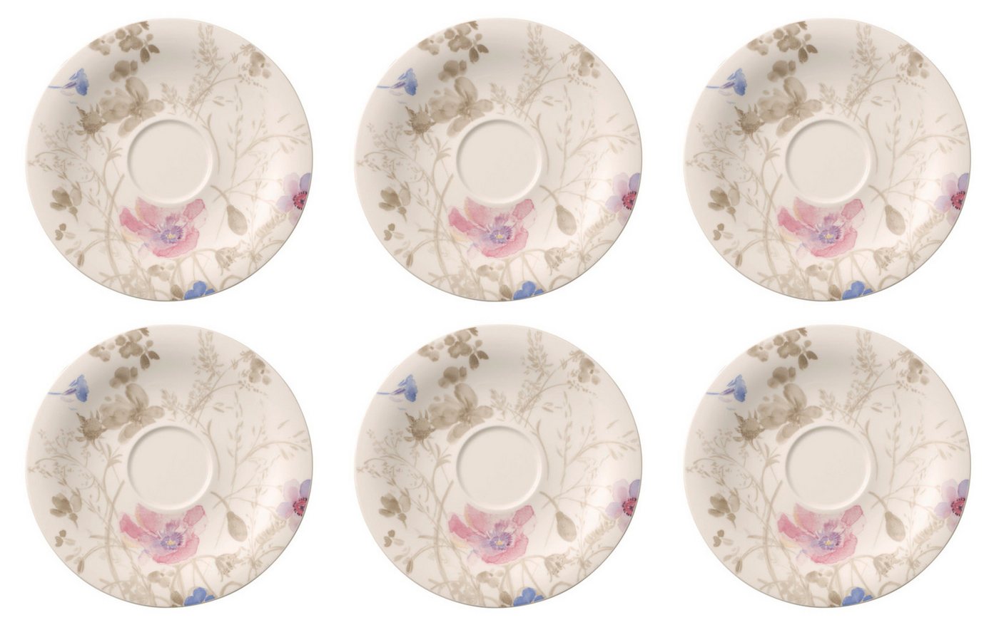 Villeroy & Boch Untertasse Mariefleur Gris, Spülmaschinengeeignet, Mehrfarbig, Motiv: Blumen von Villeroy & Boch
