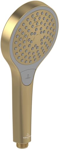 Villeroy & Boch Verve Showers Duschkopf, Handbrause mit 3 Strahlarten per Knopfdruck, EasyClean, Wassersparend, Anti-Rückfluss, Universeller Anschluss – Brushed Gold von Villeroy & Boch