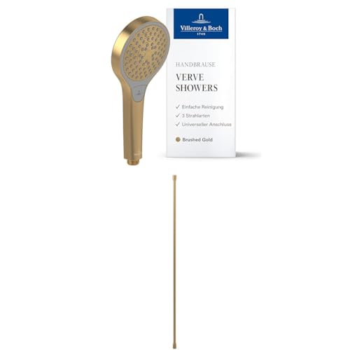 Villeroy & Boch Verve Showers Handbrause-Set (2 in 1 Bundle), Set bestehend aus Handbrause und Handbrauseschlauch 1,60 m, Brushed Gold von Villeroy & Boch
