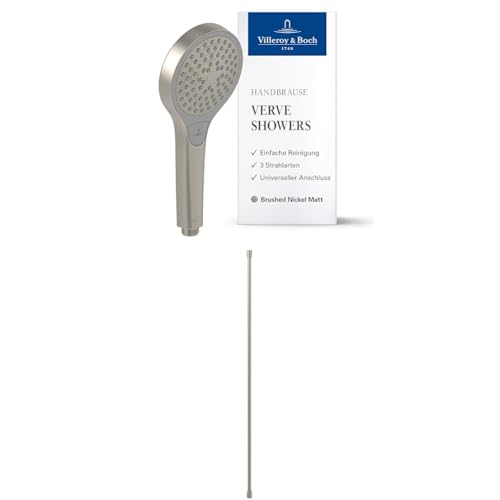 Villeroy & Boch Verve Showers Handbrause-Set (2 in 1 Bundle), Set bestehend aus Handbrause und Handbrauseschlauch 1,60 m, Brushed Nickel Matt von Villeroy & Boch