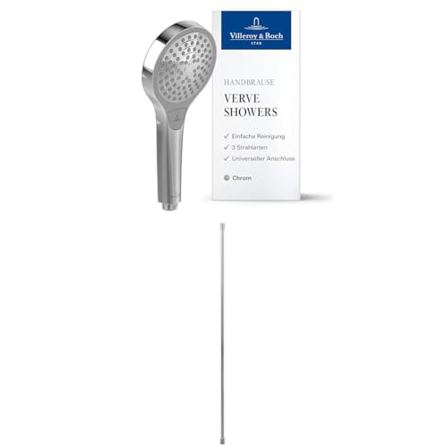Villeroy & Boch Verve Showers Handbrause-Set (2 in 1 Bundle), Set bestehend aus Handbrause und Handbrauseschlauch 1,60 m, Chrom von Villeroy & Boch