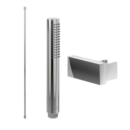 Villeroy & Boch Verve Showers Handbrause-Set (3 in 1 Bundle), bestehend aus Duschkopf Stab inkl. Handbrausehalter (eckig) und Handbrauseschlauch 1,60m, Chrom von Villeroy & Boch