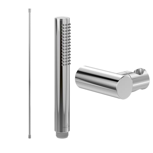 Villeroy & Boch Verve Showers Handbrause-Set (3 in 1 Bundle), bestehend aus Duschkopf Stab inkl. Handbrausehalter (rund) und Handbrauseschlauch 1,60m, Chrom von Villeroy & Boch